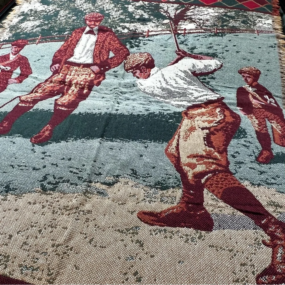 Goodwin Weavers 100% Cotton Golf Tapestry Throw Blanket Afghan Vintage USA